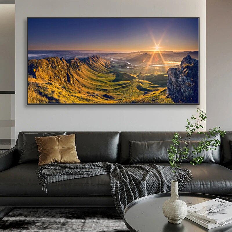 Modern Landscape Art Set Sun Canvas Painting Mountains Wall Art Posters Prints Mural Wall Pictures for Living Room Home Decor - Carneiro Shop