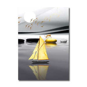 Tela Lago com Barco Dourado - TRIO